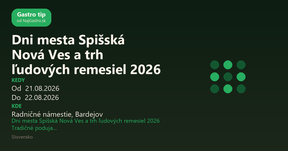 Dni mesta Spišská Nová Ves a trh ľudových remesiel 2026